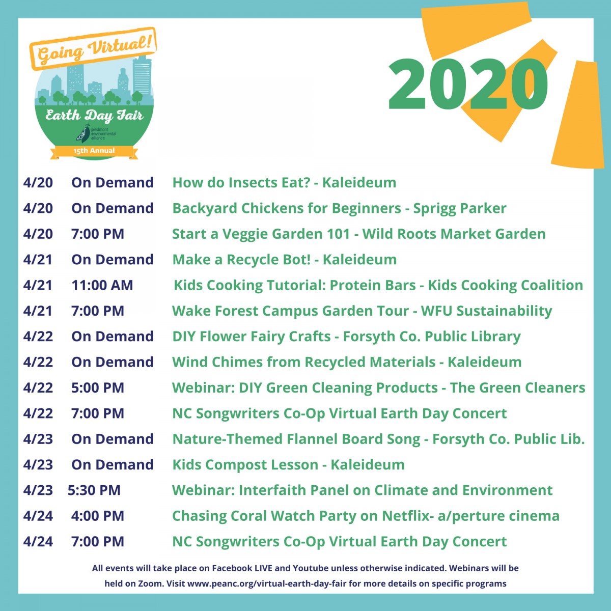 Piedmont Earth Day Fair 2020 events lineup